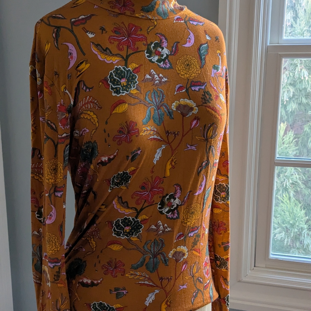 Elie Tahari Mustard Floral Long Sleeve Top